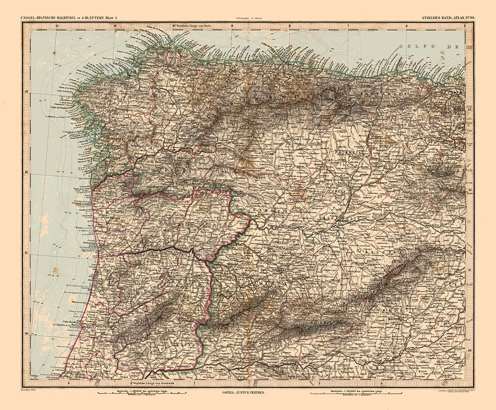 North West Spain Portugal - Stieler 1885 art print by Stieler for $57.95 CAD