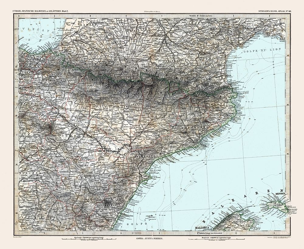 Northeastern Spain - Stieler 1885 art print by Stieler for $57.95 CAD