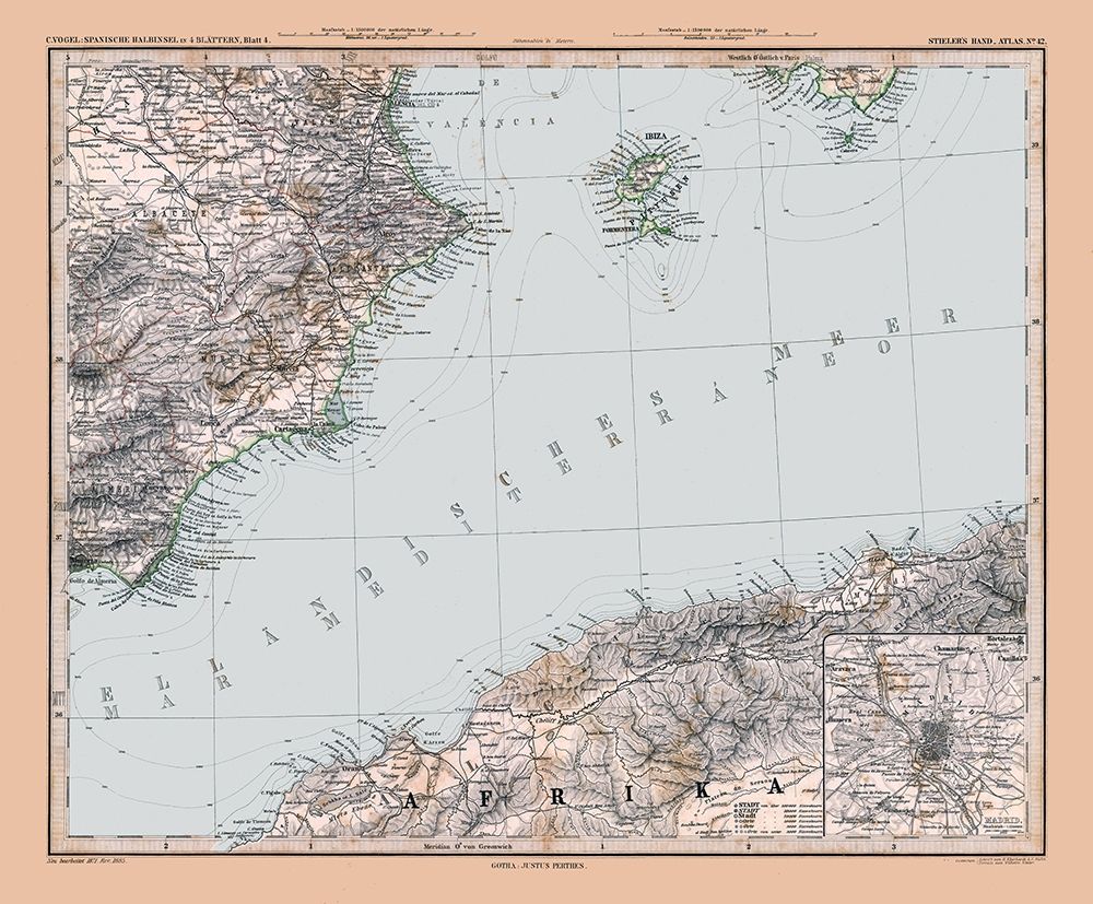 Southeastern Spain - Stieler 1885 art print by Stieler for $57.95 CAD