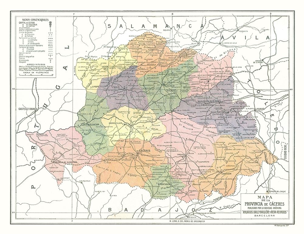 Caceres Province Spain - Pompido 1913 art print by Pompido for $57.95 CAD