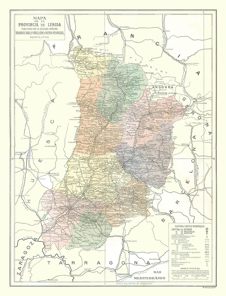 Lleida Province Spain - Pompido 1913 art print by Pompido for $57.95 CAD