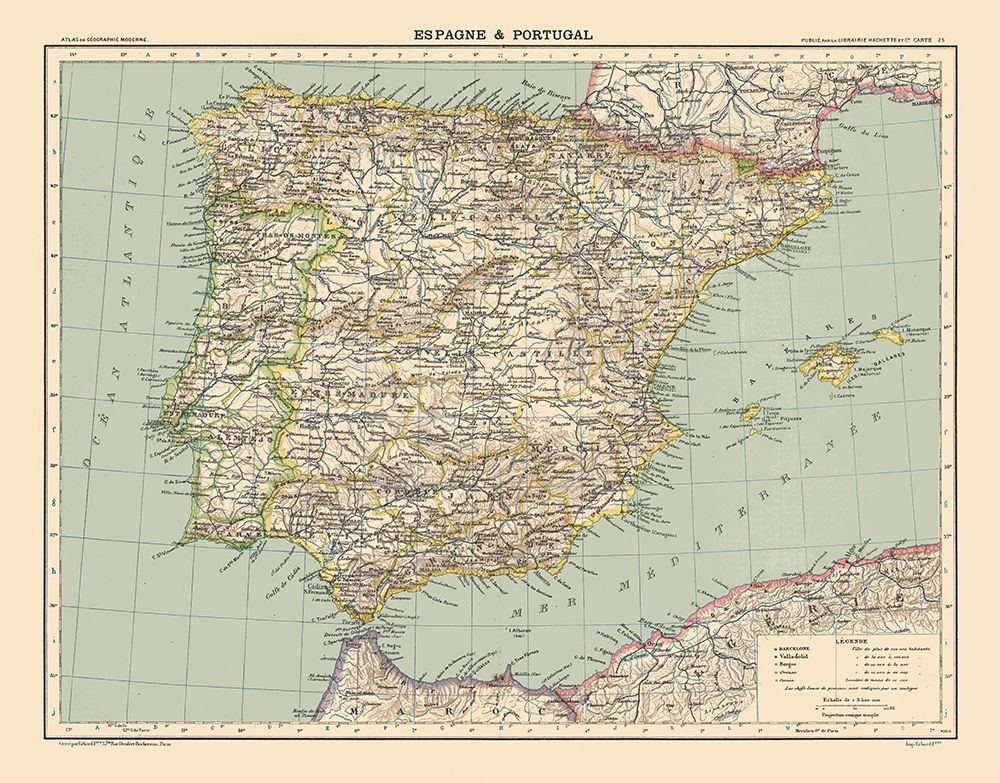 Spain Portugal - Schrader 1908 art print by Schrader for $57.95 CAD