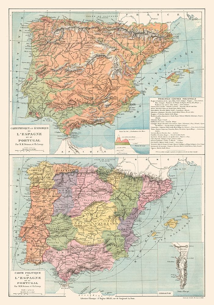 Spain Portugal - Drioux 1882 art print by Drioux for $57.95 CAD