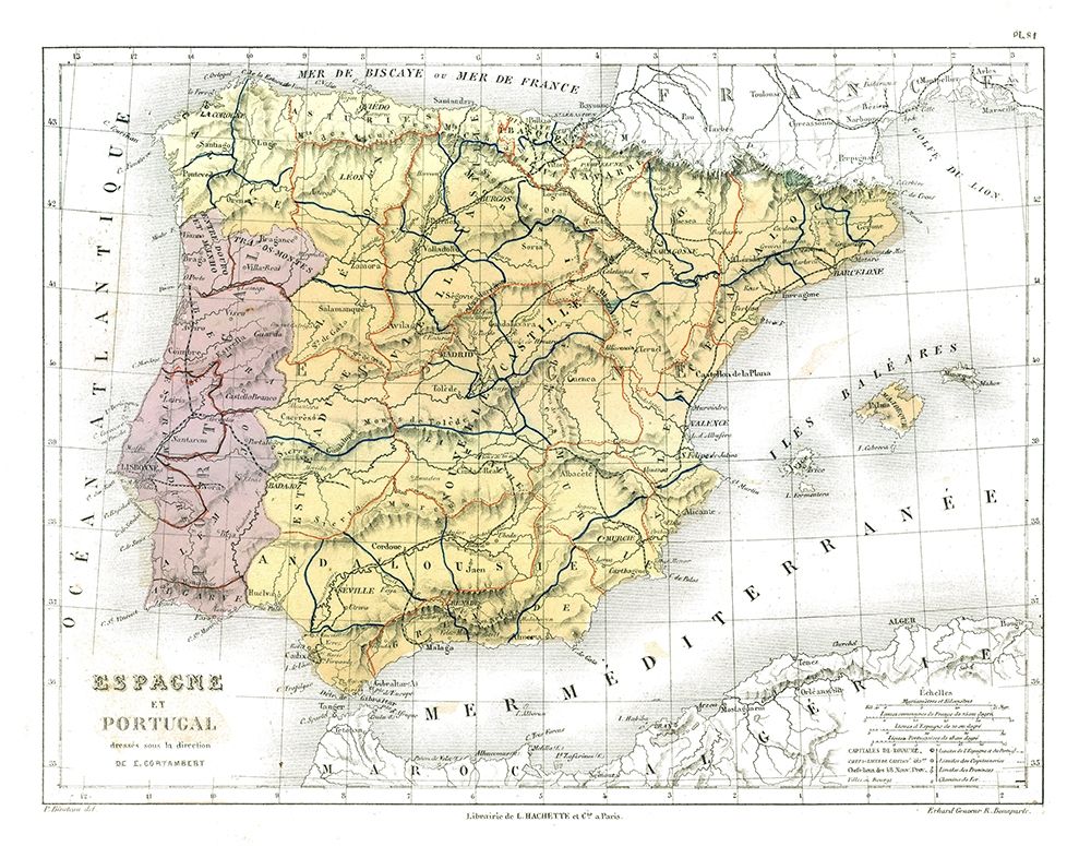 Spain Portugal - Cortambert 1880 art print by Cortambert for $57.95 CAD