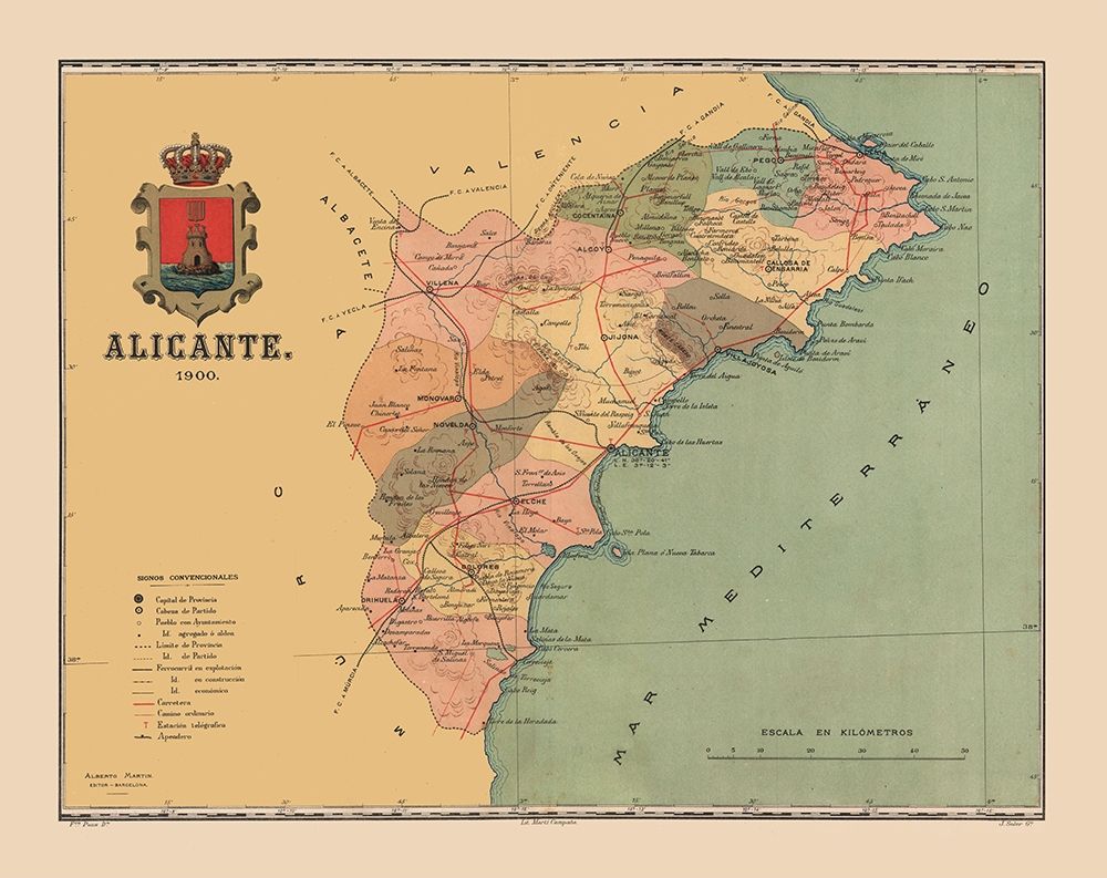 Alicante Spain 1900 - Martine 1904 art print by Martine for $57.95 CAD