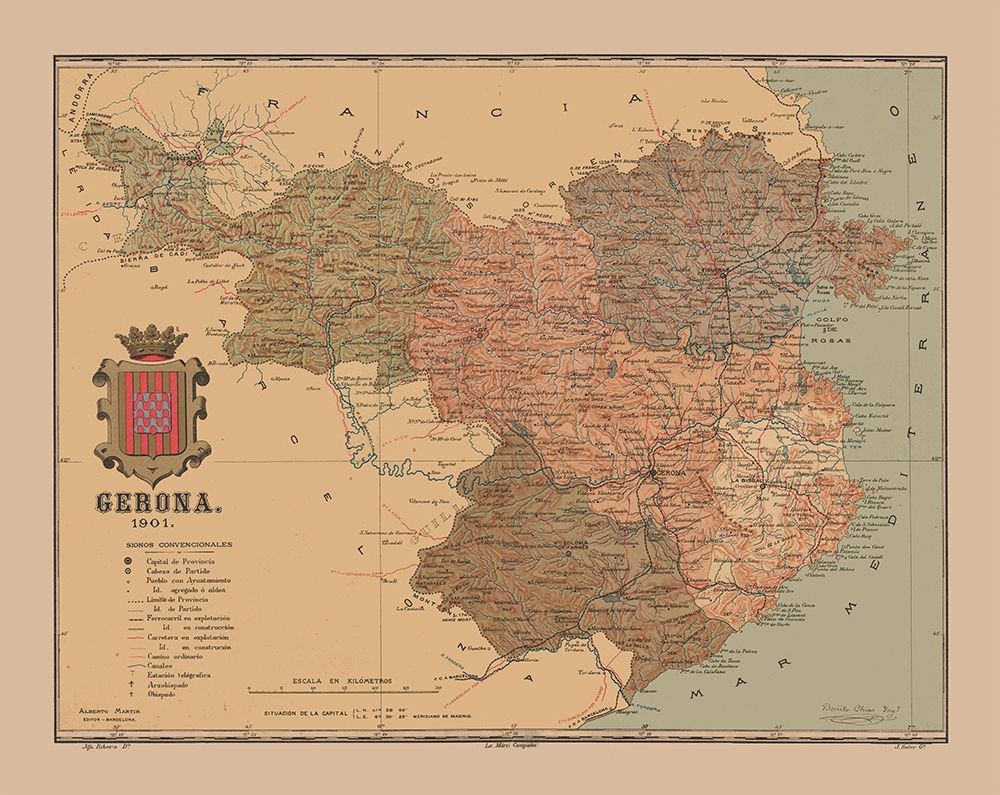 Girona Spain 1901 - Martine 1904 art print by Martine for $57.95 CAD