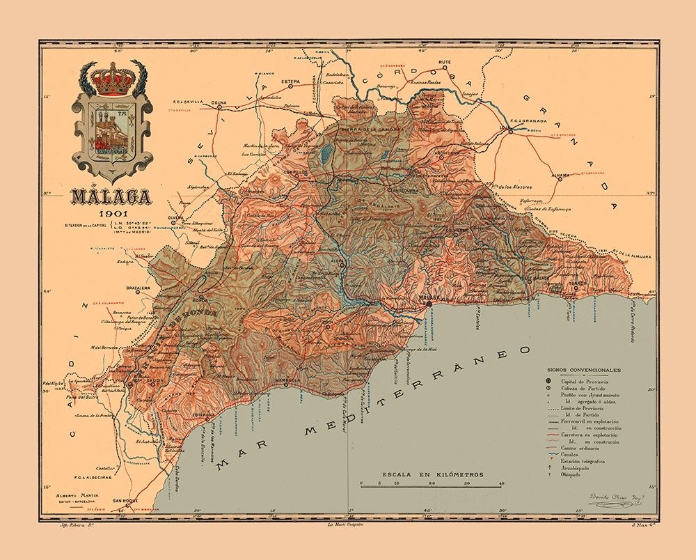 Malaga Spain 1901 - Martine 1904 art print by Martine for $57.95 CAD