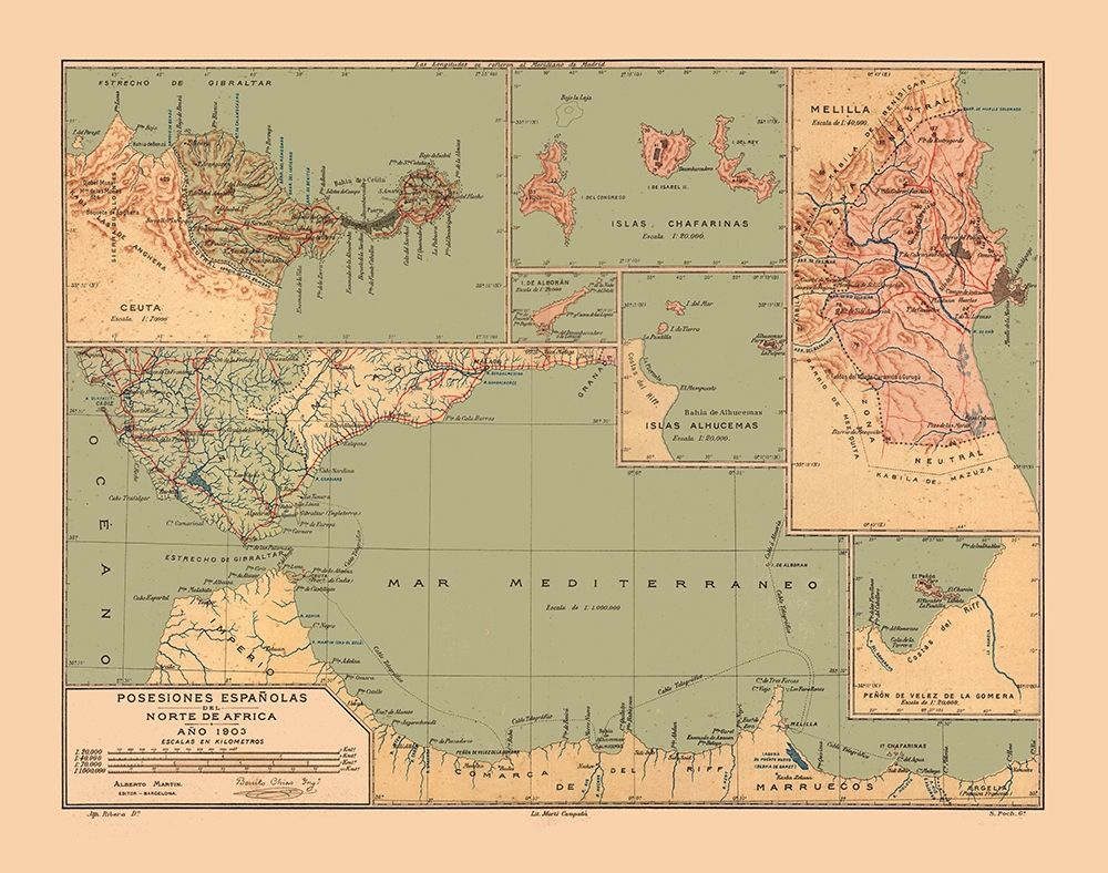 North Africa Possessions Spain - Martine 1904 art print by Martine for $57.95 CAD