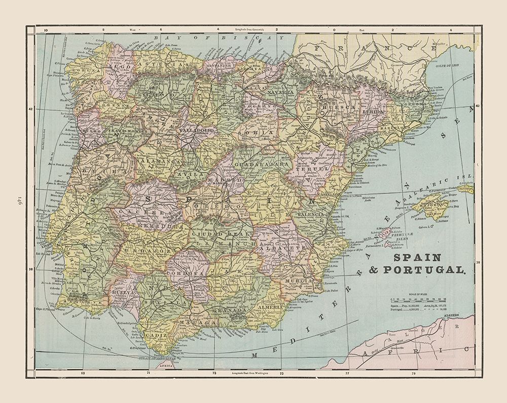 Spain Portugal - Cram 1892 art print by Cram for $57.95 CAD