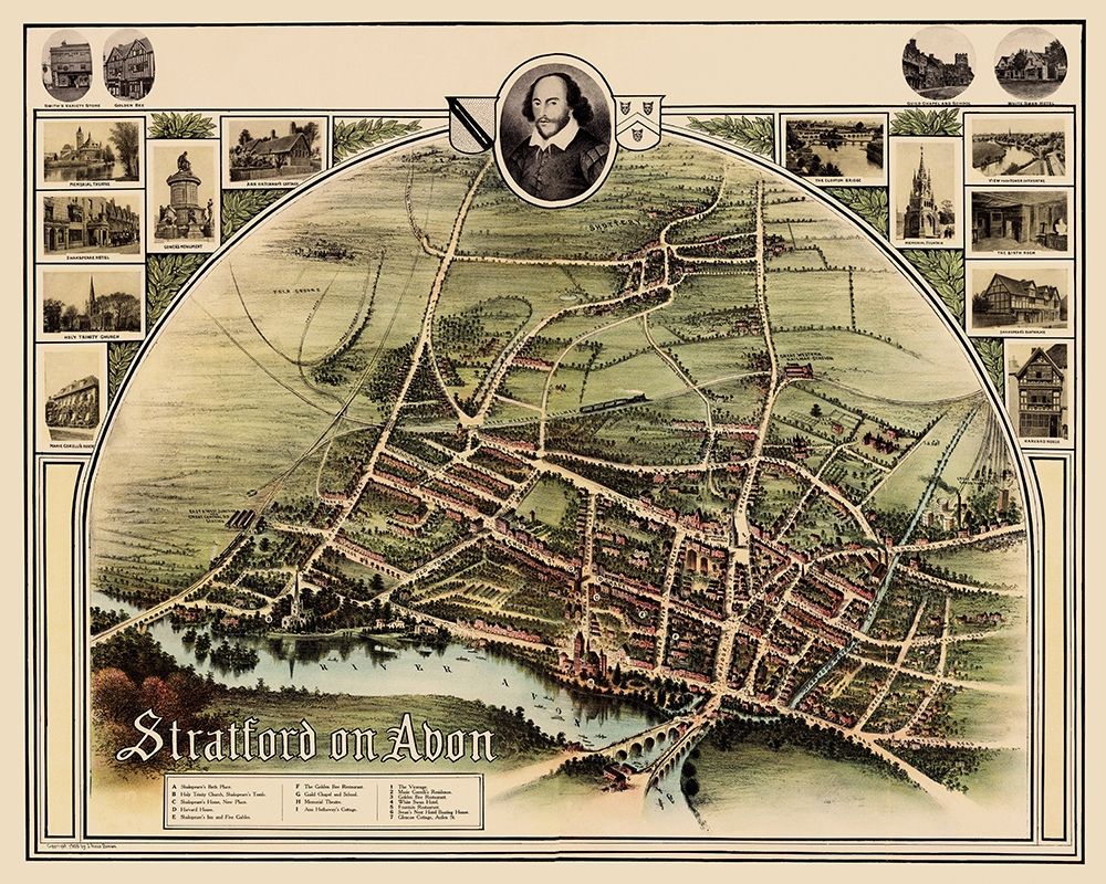 Stratford upon Avon England Panoramic - Brown 1908 art print by Brown for $57.95 CAD