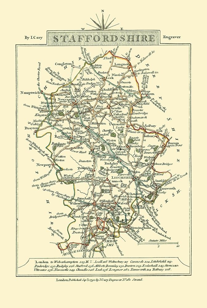 Staffordshire County England - Cary 1792 art print by Cary for $57.95 CAD