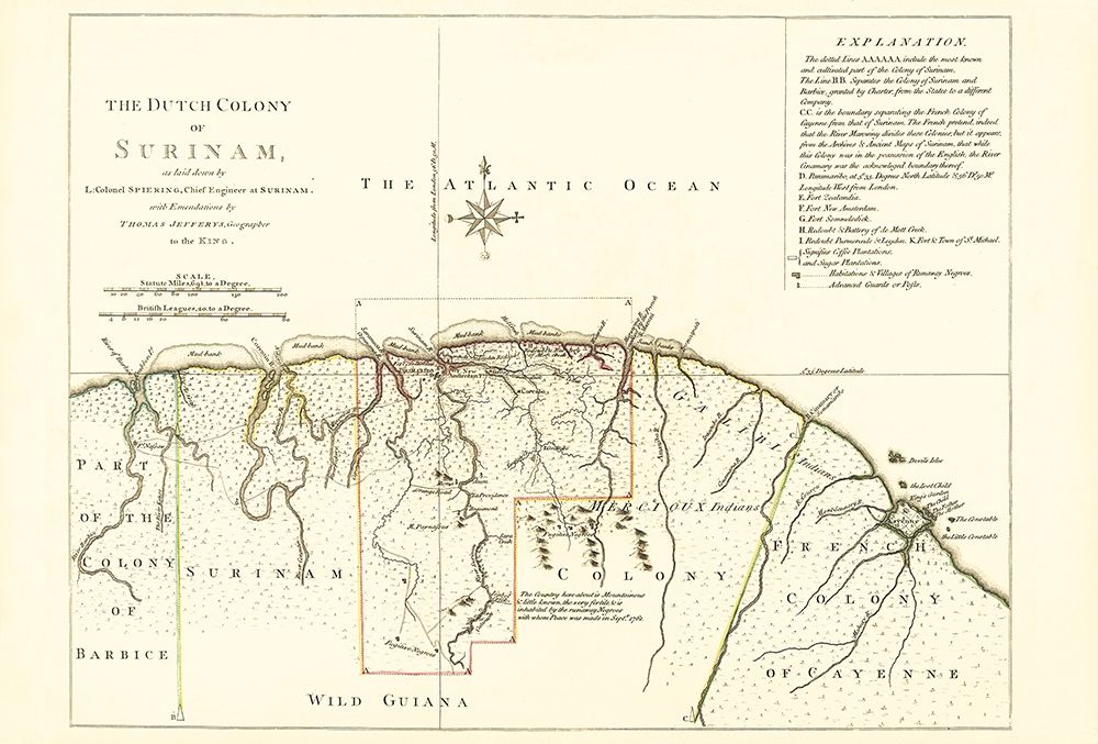Dutch Colony Surinam South America - Jefferys 1771 art print by Jefferys for $57.95 CAD