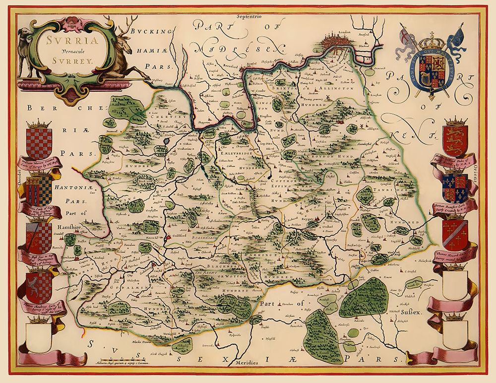 Surrey County England - Blaeu 1646 art print by Blaeu for $57.95 CAD