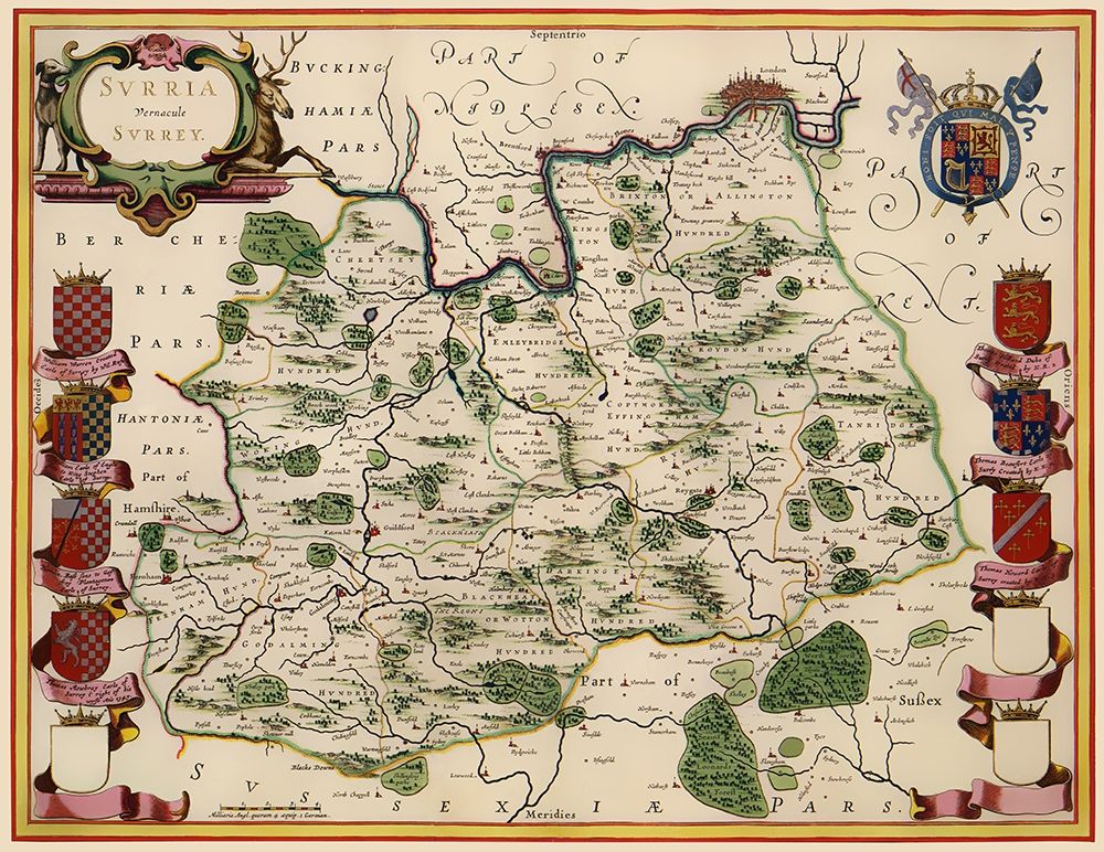 Surrey County England - Blaeu 1645 art print by Blaeu for $57.95 CAD