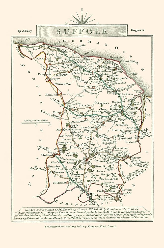 Suffolk County England - Cary 1792 art print by Cary for $57.95 CAD
