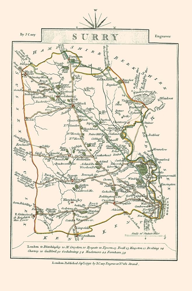 Surrey County England - Cary 1792 art print by Cary for $57.95 CAD
