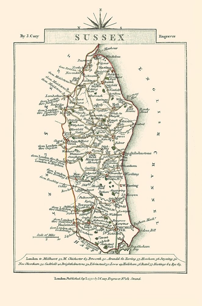 Sussex County England - Cary 1792 art print by Cary for $57.95 CAD