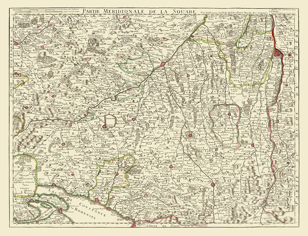 Swabia Region Germany - De Lisle 1704 art print by De L isle for $57.95 CAD