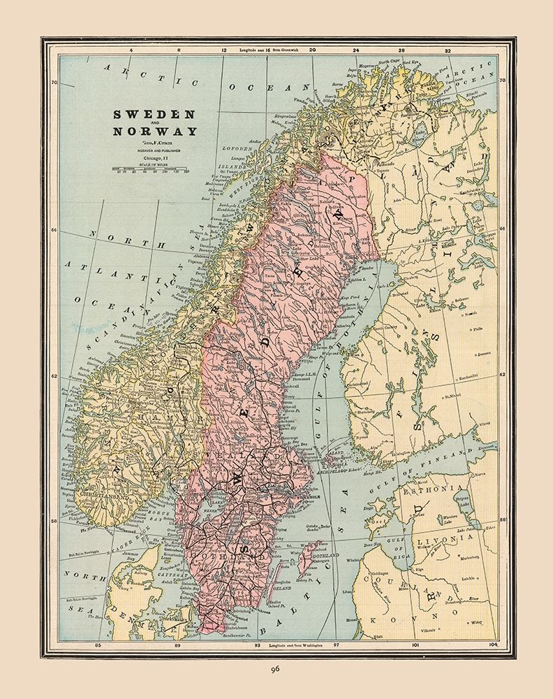 Sweden Norway - Cram 1888 art print by Cram for $57.95 CAD