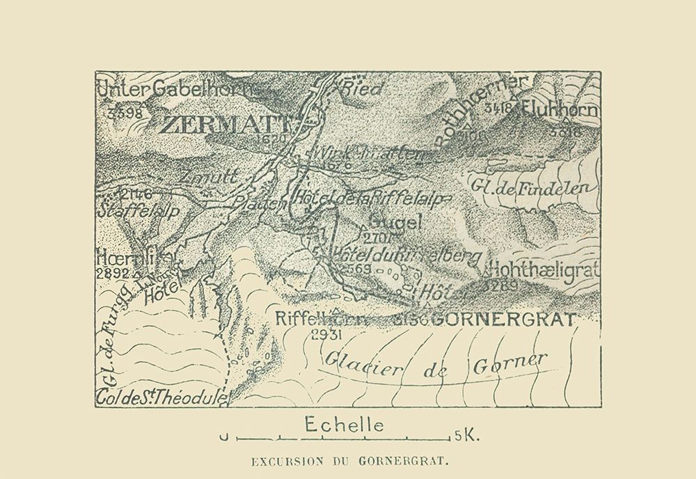 Gornergrat Switzerland - Swiss Guide 1917 art print by Swiss Guide for $57.95 CAD