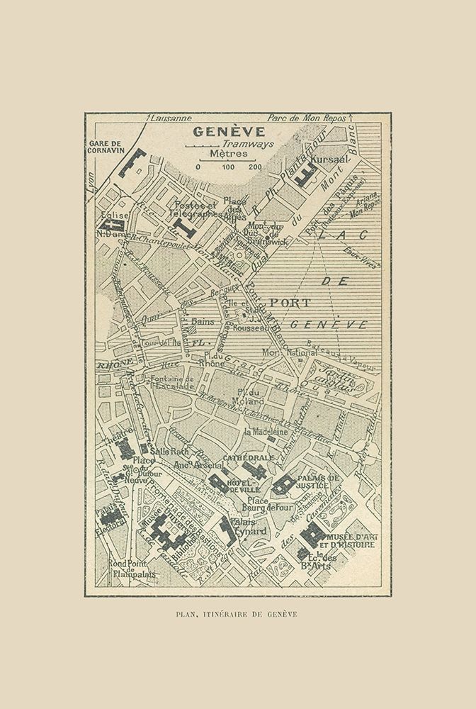 Geneva Switzerland Route Plan - Swiss Guide 1917 art print by Swiss Guide for $57.95 CAD