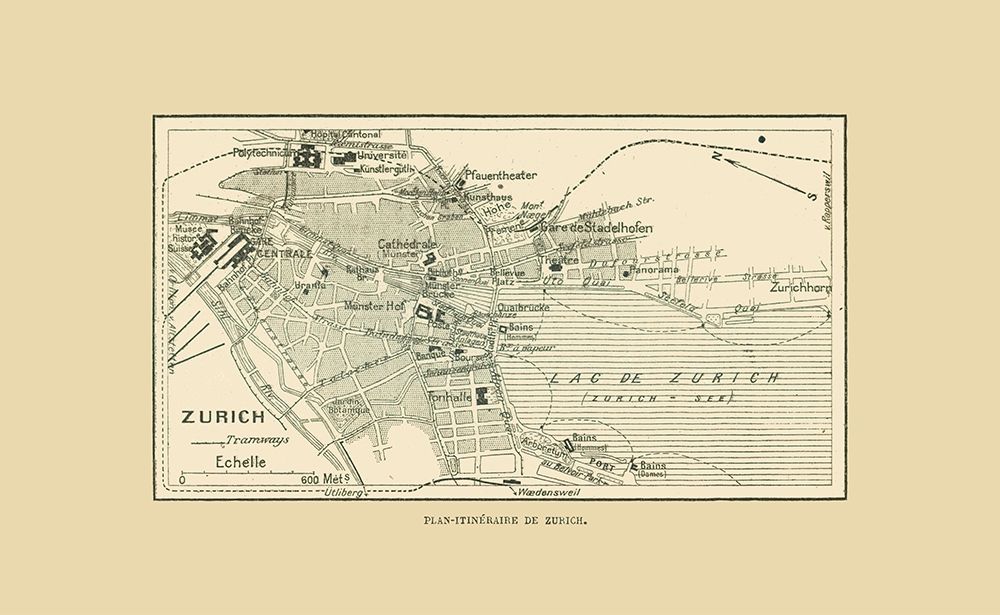 Zurich Switzerland Route Plan - Swiss Guide 1917 art print by Swiss Guide for $57.95 CAD