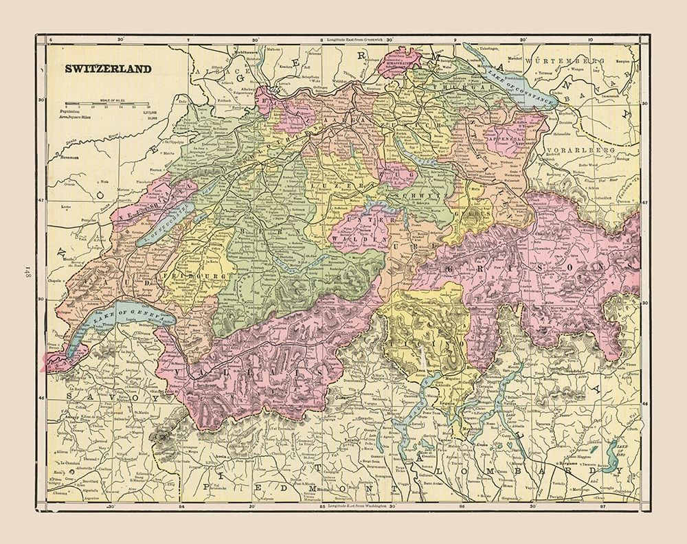 Switzerland - Cram 1892 art print by Cram for $57.95 CAD