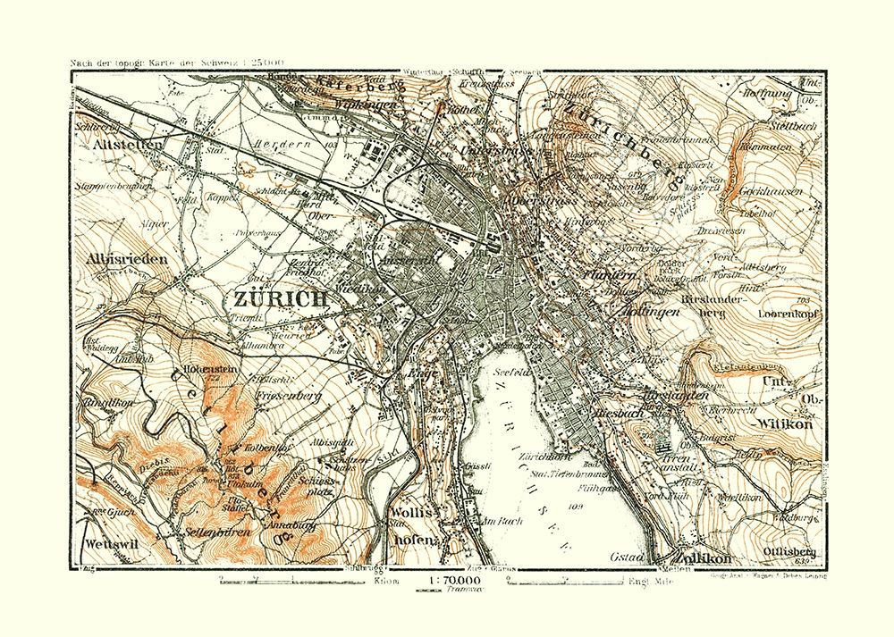 Zurich Switzerland Elevation - Baedeker 1921 art print by Baedeker for $57.95 CAD