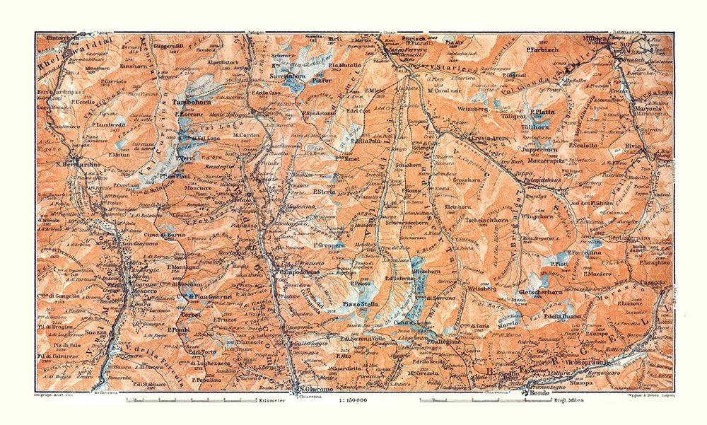 Valley Giacomo Region Switzerland - Baedeker 1921 art print by Baedeker for $57.95 CAD