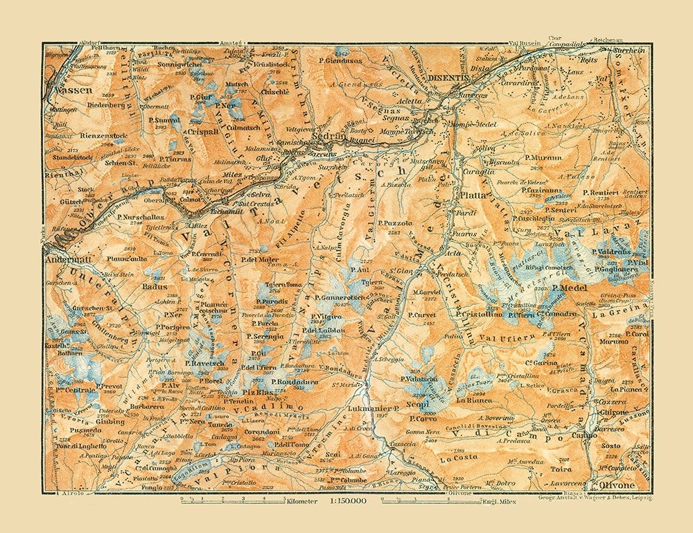 Val Tavetsch Region Switzerland - Baedeker 1921 art print by Baedeker for $57.95 CAD