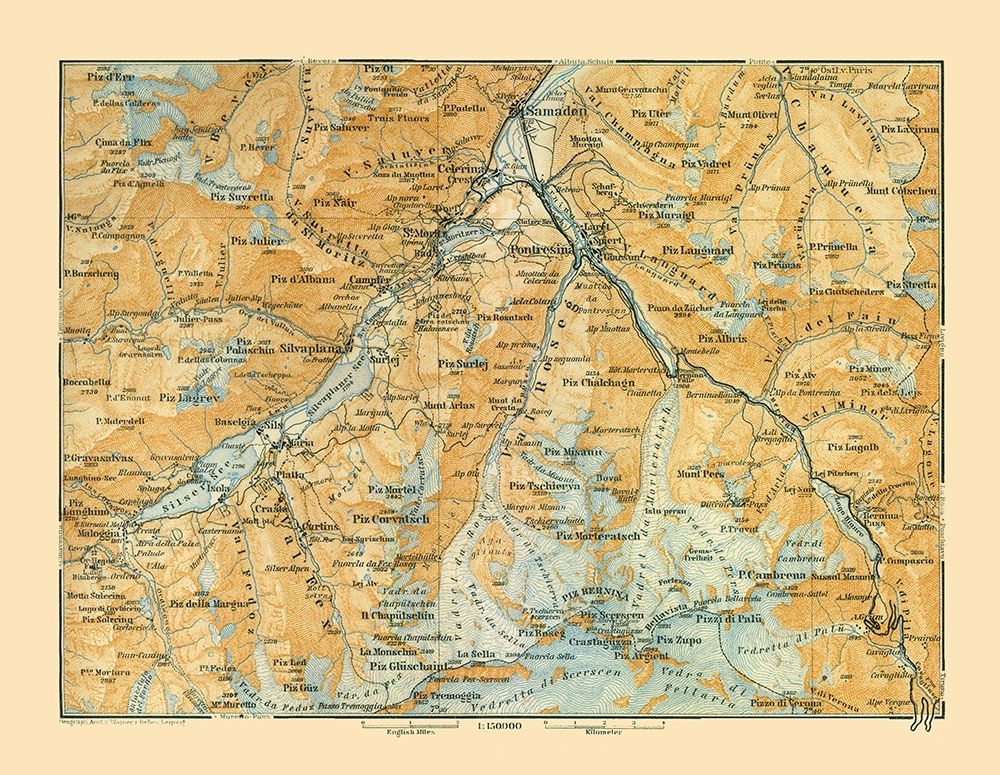 Val Roseg Region Switzerland - Baedeker 1921 art print by Baedeker for $57.95 CAD