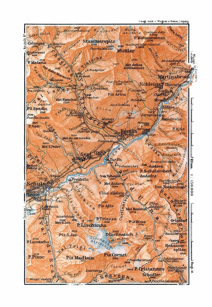 Martinsbruck Region Switzerland - Baedeker 1921 art print by Baedeker for $57.95 CAD