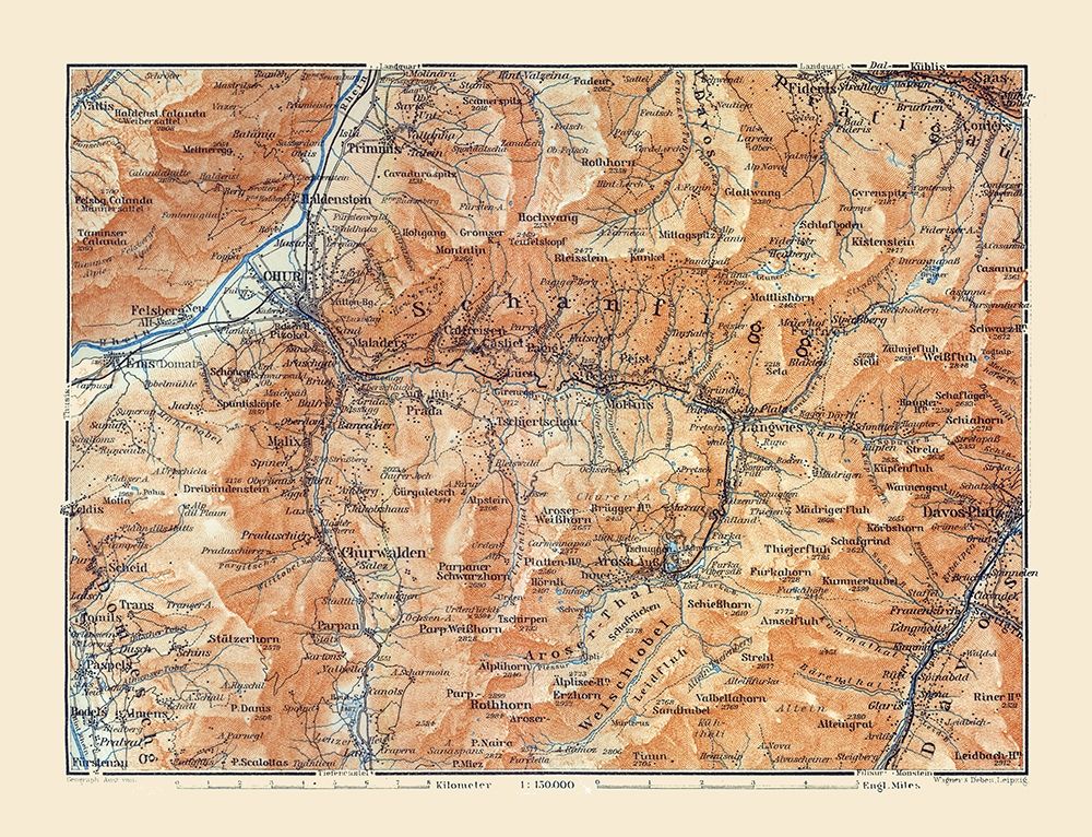 Schanfigg Region Switzerland - Baedeker 1921 art print by Baedeker for $57.95 CAD