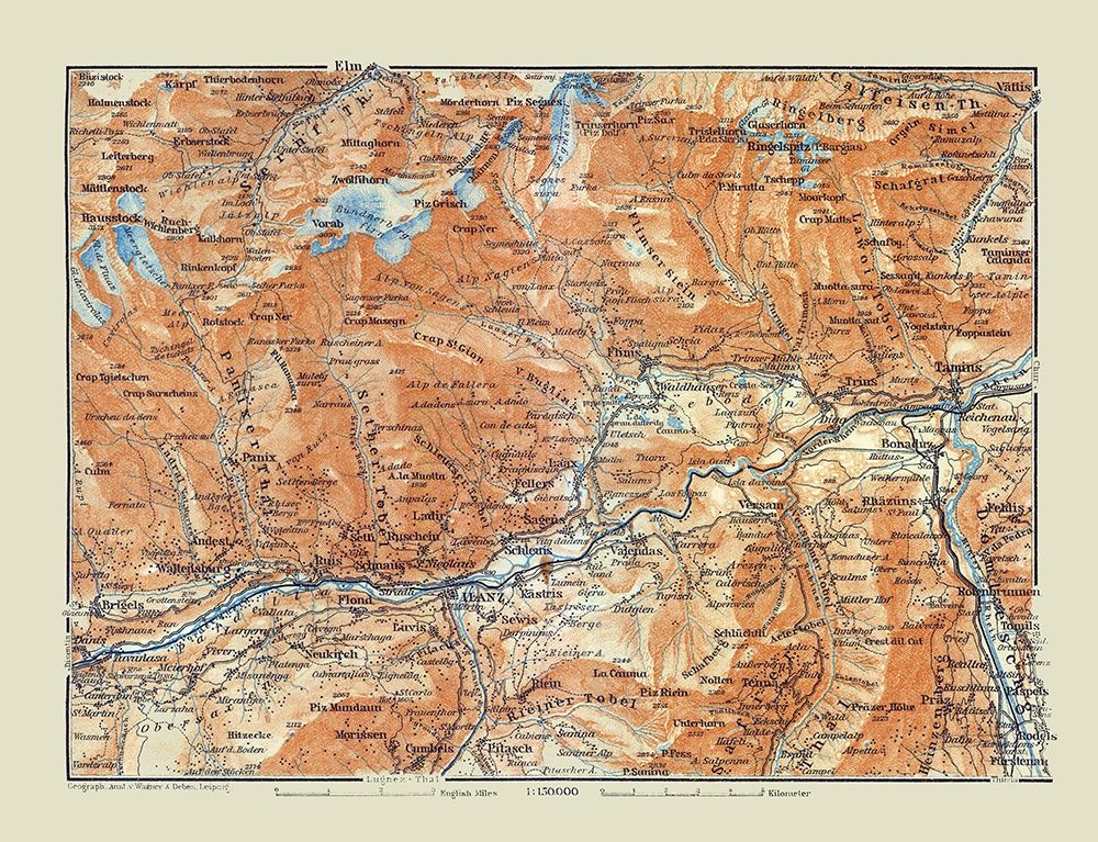 Ilanz Region Switzerland - Baedeker 1921 art print by Baedeker for $57.95 CAD
