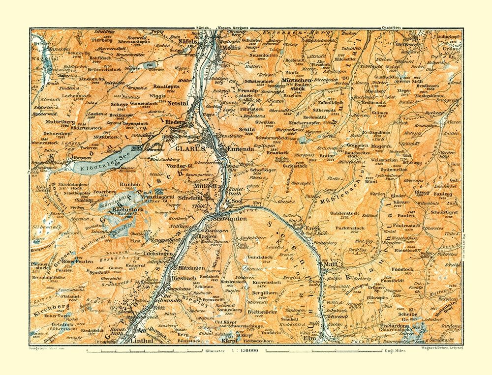 Glarus Region Switzerland - Baedeker 1921 art print by Baedeker for $57.95 CAD