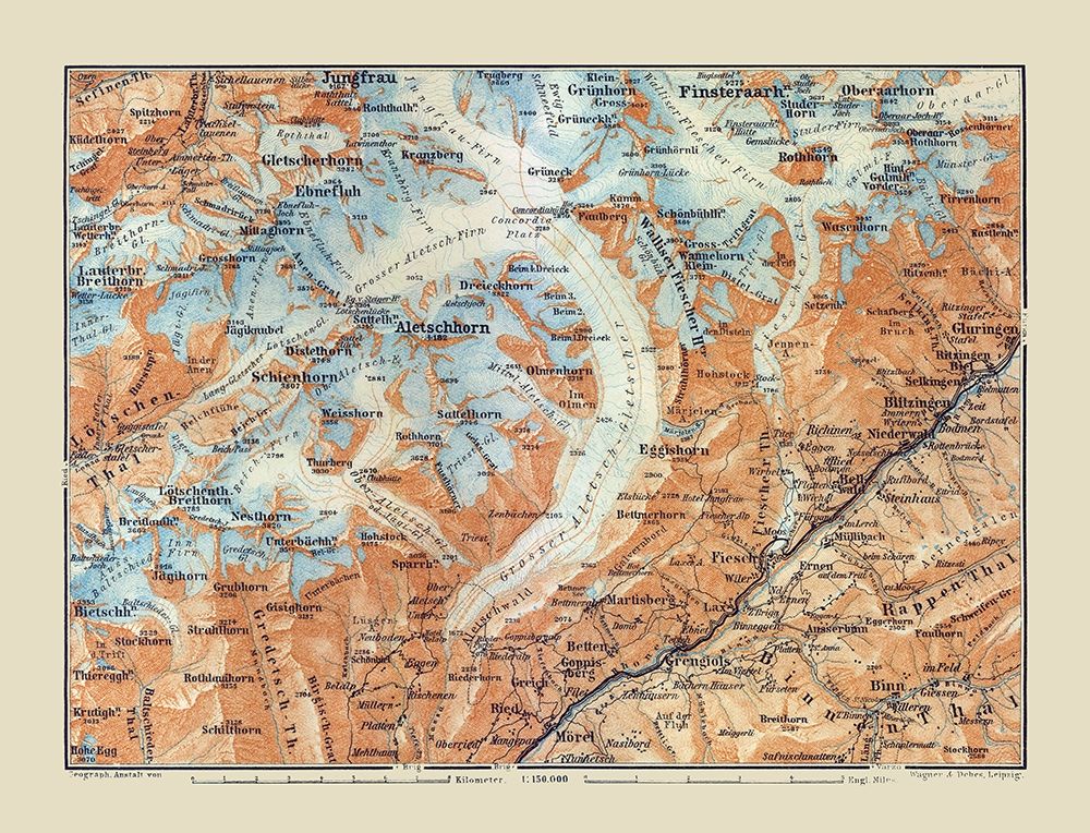 Aletschhorn Region Switzerland - Baedeker 1921 art print by Baedeker for $57.95 CAD