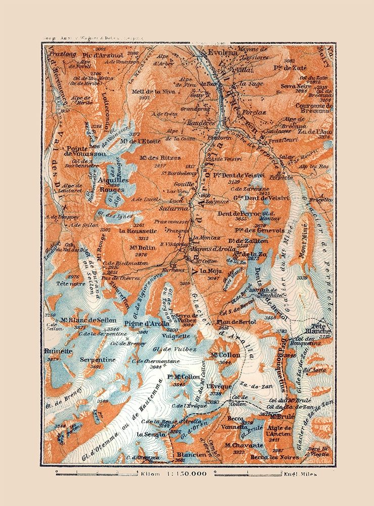 Arolla Region Switzerland - Baedeker 1921 art print by Baedeker for $57.95 CAD