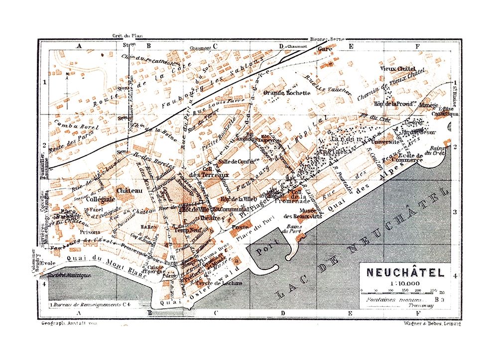Neuchatel Switzerland - Baedeker 1921 art print by Baedeker for $57.95 CAD