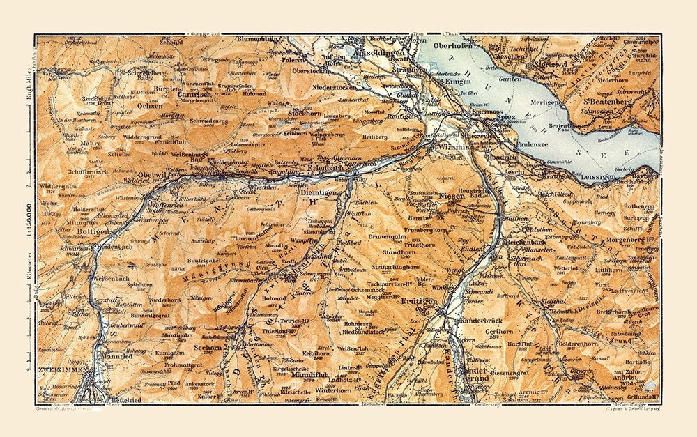 Zweisimmen Switzerland - Baedeker 1921 art print by Baedeker for $57.95 CAD