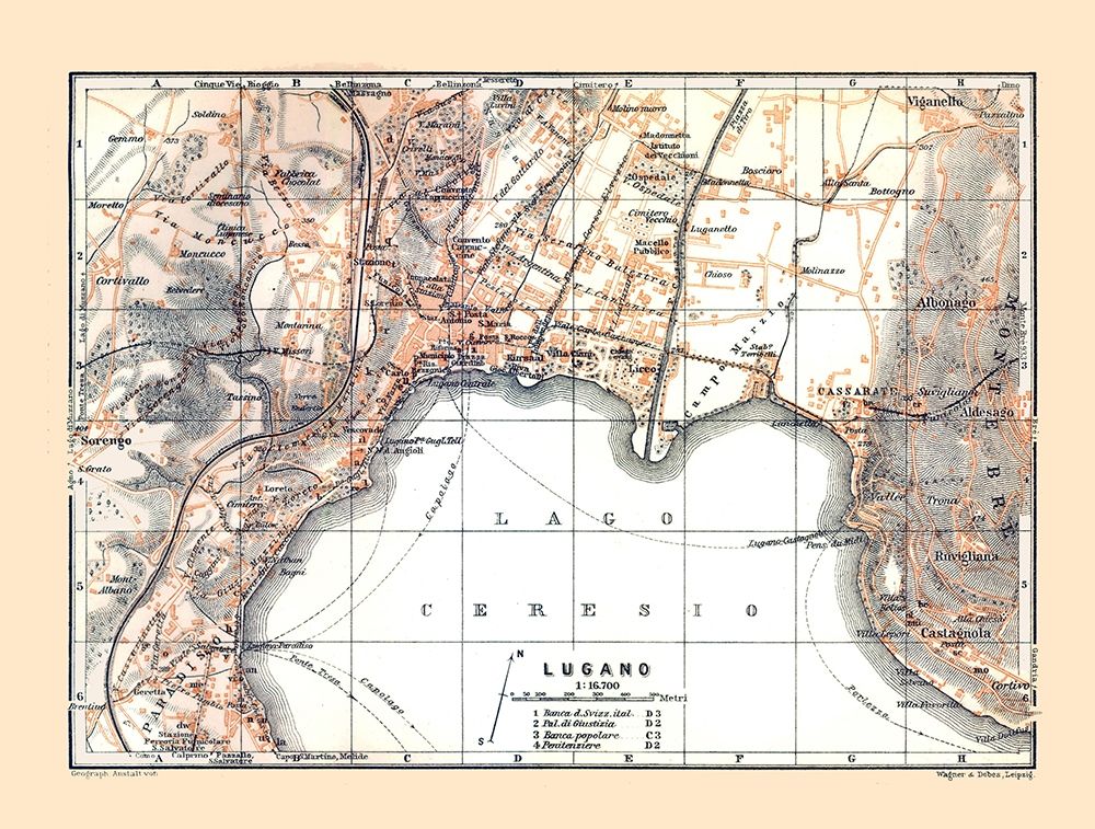 Lugano Switzerland - Bertarelli 1914 art print by Bertarelli for $57.95 CAD