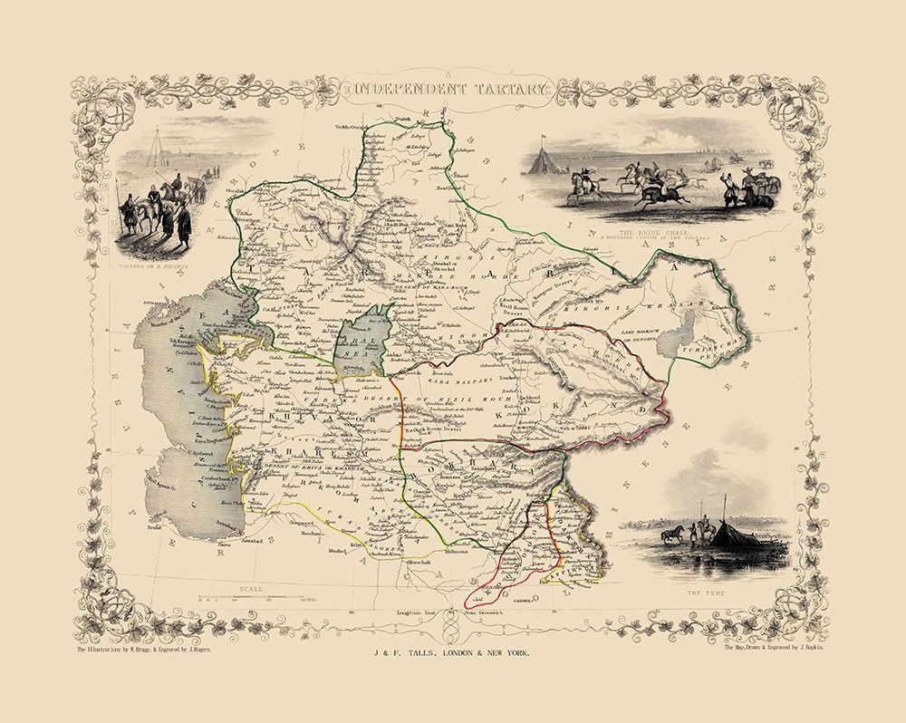 Independent Tartary Uzbekistan Asia - Tallis 1851 art print by Tallis for $57.95 CAD