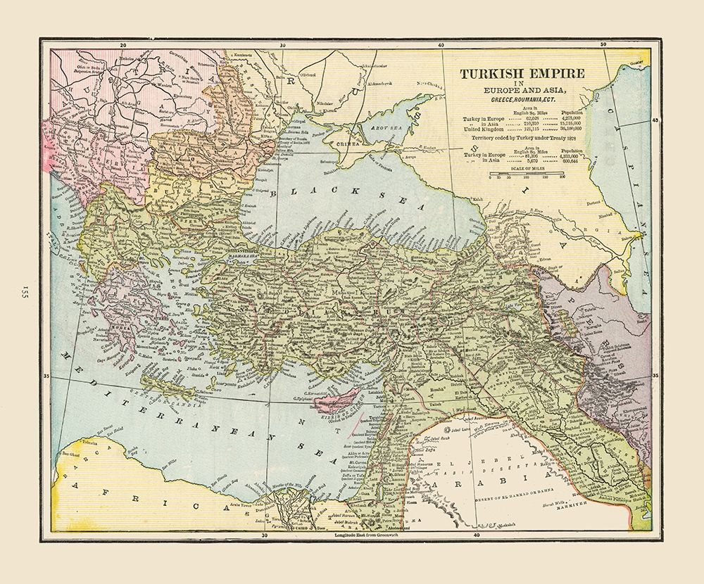 Turkish Empire Middle East - Cram 1892 art print by Cram for $57.95 CAD
