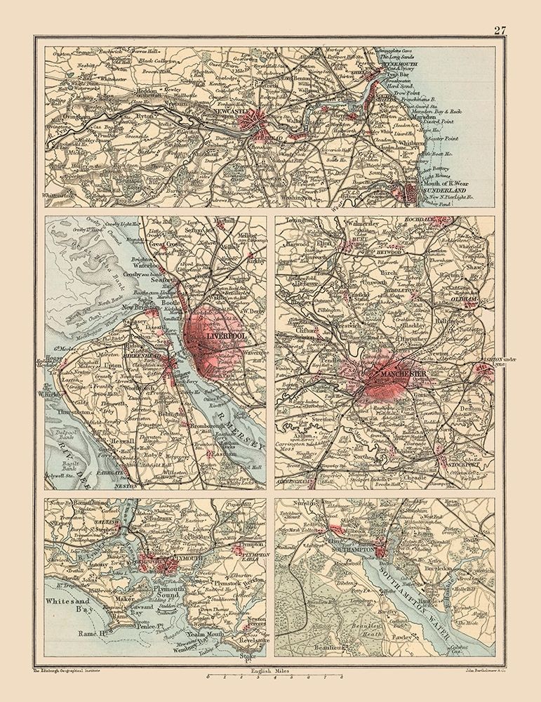 Major Cities United Kingdom - Bartholomew 1892 art print by Bartholomew for $57.95 CAD