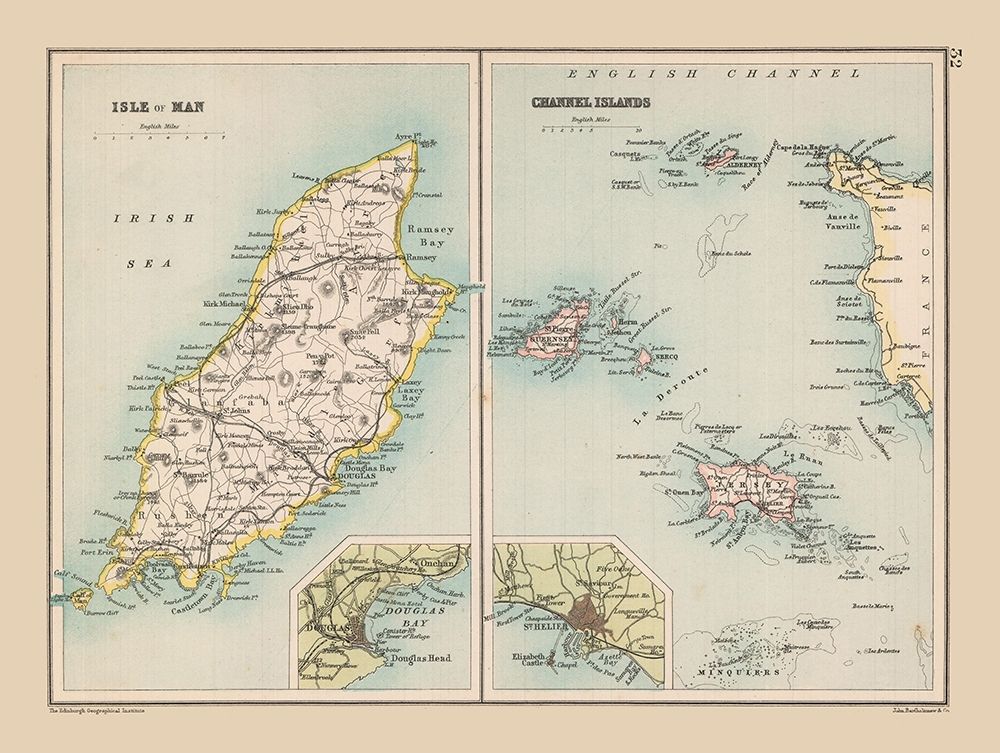 Isle of Man Channel Islands - Bartholomew 1892 art print by Bartholomew for $57.95 CAD