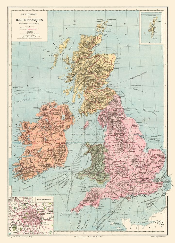 British Isles Great Britain Ireland - Drioux 1882 art print by Drioux for $57.95 CAD