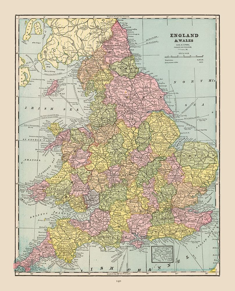 England Wales - Cram 1892 art print by Cram for $57.95 CAD