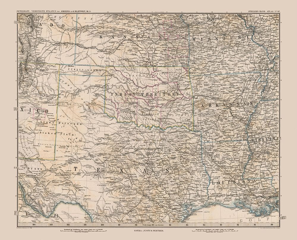 South Central United States - Stieler 1885 art print by Stieler for $57.95 CAD