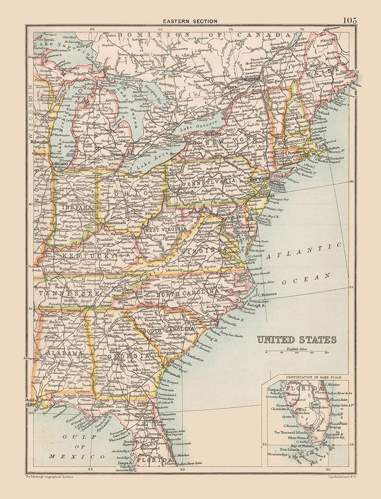 Eastern United States - Bartholomew 1892 art print by Bartholomew for $57.95 CAD