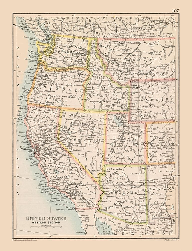 Western United States - Bartholomew 1892 art print by Bartholomew for $57.95 CAD