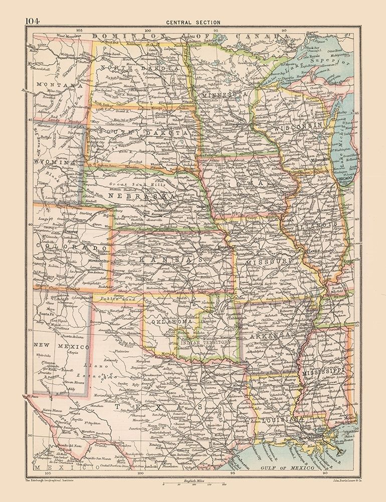 Central United States - Bartholomew 1892 art print by Bartholomew for $57.95 CAD
